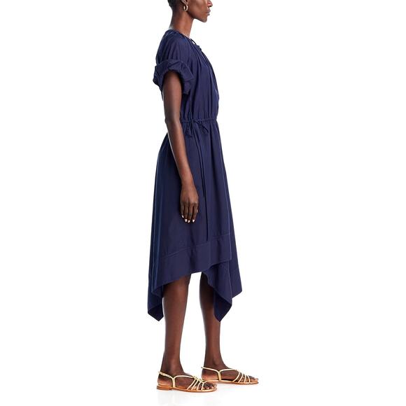 A.L.C. Odin Dress in Maritime Navy Blue Size 8 Poplin Midi Asymmetric Cotton - Picture 9 of 17